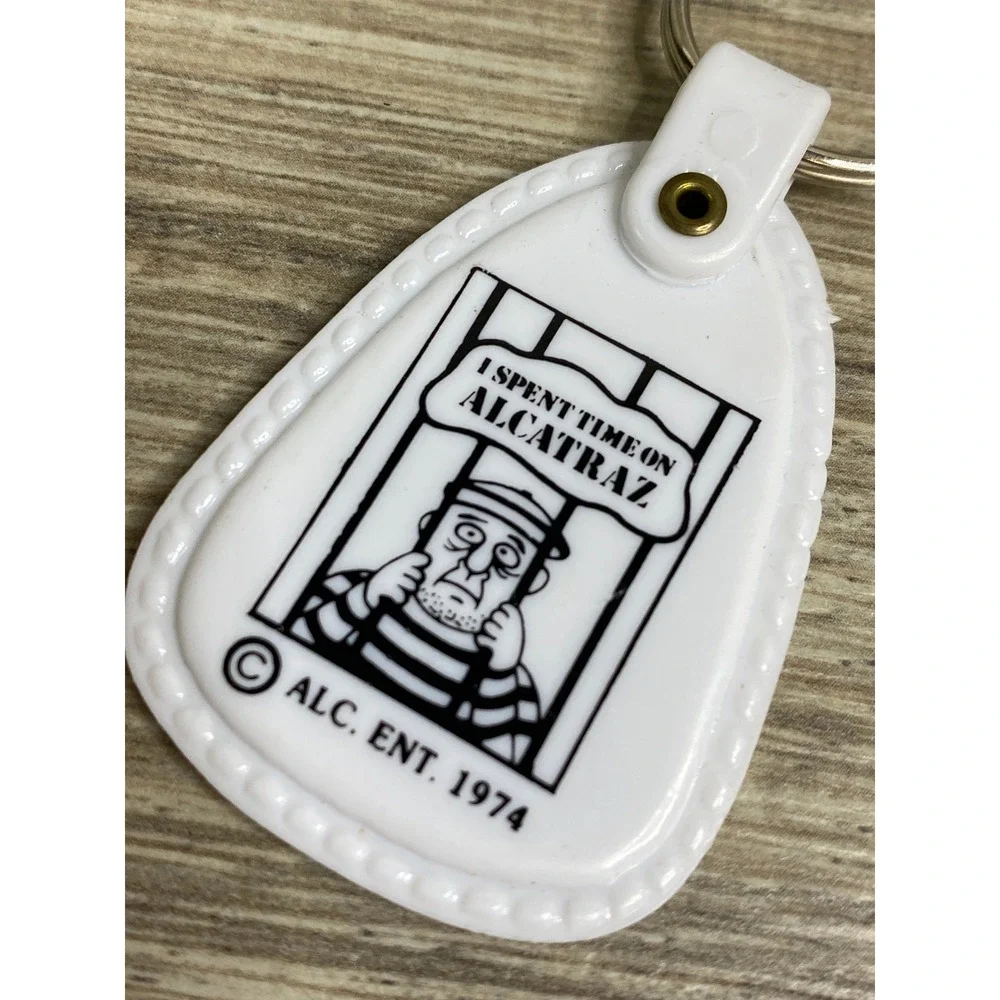 Vintage 1974 Alcatraz Keychain I Spent Time On Alcatraz White Vinyl Souvenir Fob